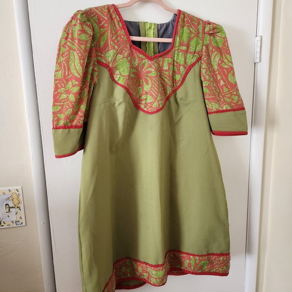 Dresses & Skirts - Handmade Green and Red Embroidered Mini Dress